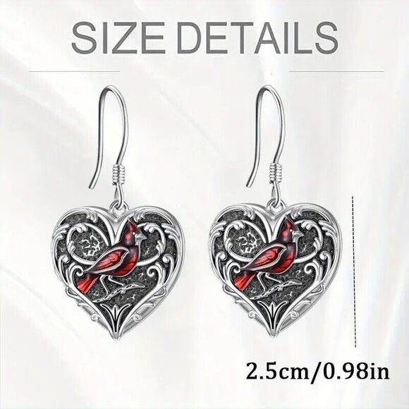 Exquisite Retro Cardinal Heart Shaped Dangle Earrings - Picture 4 of 4